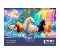 Seven Horses Gallop Under Rainbow Waterfall 1000 Piece Jigsaw Puzzle Fine Horse Perfect Birthday Present for Kids & Adults 70x50cm/1000pcs