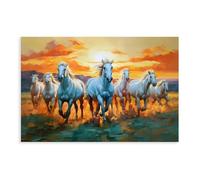 Seven Horses Running Painting Vastu Canvas Print Wall Art Landscape Picture Painting Poster for Living Room Bedroom Office Decor 24x36inch(60x90cm) Unframe