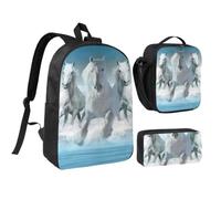 Seven Horses Running,Student Backpack,Lunch Bag,Pencil Case 3 Piece Set