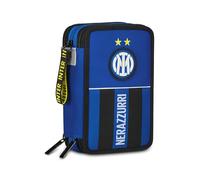Seven Inter 3 Zip School Pencil Case, Blue, Triple Compartment with Pens, Pencils, Colours, Elementary School, Children, Football, Blue, Modern