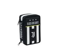 Seven Juventus 3-Compartment Case, Match, Black and White, with Pens, Pencils, Colors and More
