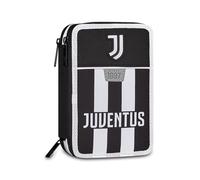 Seven Juventus 3 Zip Pencil Case, Triple Compartment, Complete with Pencils, Markers, Colours, Backpack Accessories, Elementary, Medium, Superior, Bianconeri, Girls and Boys, White/Black