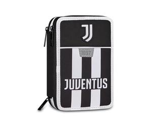 Seven Juventus 3 Zip Pencil Case, Triple Compartment, Complete with Pencils, Markers, Colours, Backpack Accessories, Elementary, Medium, Superior, Bianconeri, Girls and Boys, White/Black