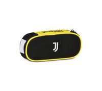 Seven Juventus Round Plus Pencil Case, Black, Oval Pencil Case with Elastic Bands and Pocket for Pens, Pencils and Accessories, Middle and High School, Boy, Football, Black, Modern