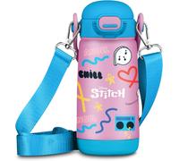 Seven Kid Bottle with ANGEL LILO & STITCH Shoulder Strap, Blue, 400ml, Stainl...