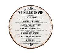 Seven Life Rules In French With Rustic Design Round Vintage Tin Sign,Retro Wall Art,Metal Poster for Home, Bar, Garage, Cafe, Rustic Indoor & Outdoor Decor, 8x8 Inches