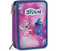 Seven Lilo & Stitch 3 Zip Pencil Case, Triple Compartment, Complete with Pencils, Marker, Colours, Backpack Accessories, Elementary, Medium, Top, Blue Deep, Girls and Girls, Pink