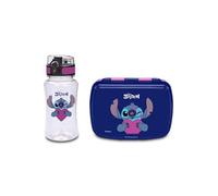 Seven LILO & STITCH Blue Lunch Box + Water Bottle Set for Children, Internal Divider, 460 ml Bottle with Airtight Lid, Official Product, Football Product, Gift Idea for Children and Adults