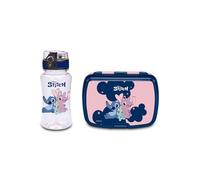 Seven LILO & Stitch Pink Lunch Box + Water Bottle Set for Children, Internal Divider, 460 ml Bottle with Airtight Lid, Official Product, Football Product, Gift Idea for Children and Adults