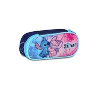 Seven Lilo & Stitch Round Plus School Pencil Case, Light Blue and Pink, Oval Pencil Case with Elastic Bands and Pocket for Pens, Pencils and Accessories, Elementary and Middle School, Girls and Girls