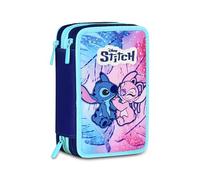 Seven Lilo & Stitch School Pencil Case 3 Zip, Light Blue and Pink, Triple Pen Holder with Pens, Pencils, Colours, Elementary Schools, Girls, Light Blue and Pink, Modern