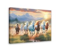 Seven Lucky Running Wild Horses 7 Running Horses Canvas Poster Landscape Wall Art for Living Room Bedroom Office Room Decor 60x90cm Frame