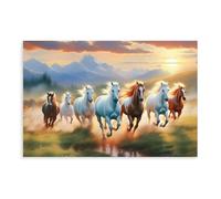 Seven Lucky Running Wild Horses 7 Running Horses Painting Prints Canvas Poster Landscape Wall Art for Living Room Bedroom Office Room Decor 24x36inch(60x90cm) Unframe
