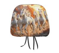 Seven Lucky Running Wild Horses Car Headrest Covers Seat Head Rest Protector