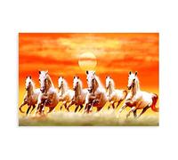 Seven Lucky Running Wild Horses Wall Art Animal Posters Canvas Poster (5) Canvas Poster Wall Art Decor Print Picture Paintings for Living Room Bedroom Decoration Unframe-style 12x18inch(30x45cm)