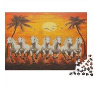 Seven Majestic White Horses Rätsel Für Erwachsene |Vivid Sunset Palm Trees| 1000pcs (75x50cm) Puzzles Lernspiele Home Decor Puzzles