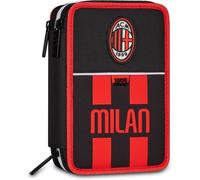 Seven Milan 3 Zip School Pencil Case, Black, Triple Compartment, 45 Pieces, Stationery Set Included, Accessories Backpack, Elementary School, Children and Teens, Football, Official Product