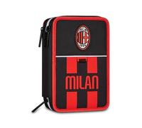 Seven Milan 3 Zip School Pencil Case, Black, Triple Compartment, 45 Pieces, Stationery Set Included, Accessories Backpack, Elementary School, Children and Teens, Football, Official Product