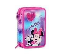 Seven Minnie 3 Zip Pencil Case, Triple Compartment, Complete with Pencils, Markers, Colours, Backpack Accessories, Elementary, Medium, Top, Blue Deep, Girls and Girls, Pink