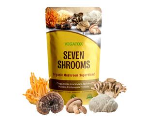 Seven Mushroom Powder | Medicinal Mushrooms Blend with Chaga, Reishi, Lion's Mane, Cordyceps | 100% Pure Organic Shroom