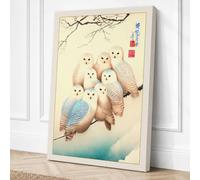 Seven Owls on a Branch Boho Canvas Wall Art Print 36x24 Inch (91 x 61 cm)