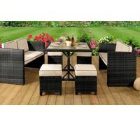 Seven-Piece Sofa and Stools Cube Rattan-Effect Set: Brown