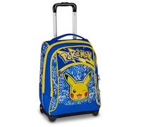 Seven Pokemon Big Trolley 36L Double Compartment Retractable Shoulder Straps Dual Use Front Pocket Multi-Function Primary School Travel Pikachu Kids Girls Yellow/Blue