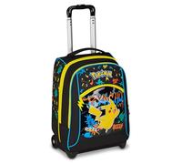Seven Pokemon Big Trolley Fixed School, Black, 2 in 1, Dual Use, Trolley and Backpack, Elementary School Backpack, Child