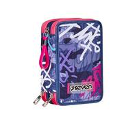 Seven Primary School Pencil Case, 3 Compartments, Pencils, Markers, Blue/Purple, One Size fits All, Casual