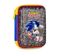 Seven 3D Sonic Quick Case School Pencil Case, Blue, Double Compartment, Equipped Pencil Case, 44 Pieces Contains, Elastic Pencil Holders, Internal Pocket, Backpack Accessories, Elementary and Middle