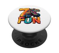 Seven-Rex in a Monster Truck - 7th Birthday Boy PopSockets Adhesive PopGrip