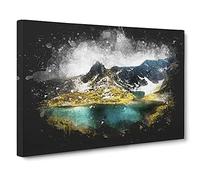 Seven Rila Lakes In Bulgaria Paint Splash Canvas Print | Gallery Wrapped 30mm Frame Wall Art | 30x20 inches | Ready to Hang | Modern Picture | Living Room Bedroom Lounge Office
