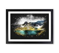 Seven Rila Lakes in Bulgaria Paint Splash Framed Print | A2 Black Framed Wall Art | Ready to Hang | Modern Nature Picture | Living Room Bedroom Lounge Office