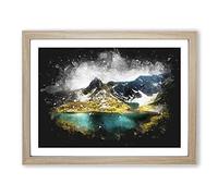 Seven Rila Lakes In Bulgaria Paint Splash Modern Art Framed Print | A2 Oak Framed Wall Art | Ready to Hang | Modern Nature Picture | Living Room Bedroom Lounge Office