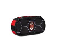 Seven Round Plus School Pencil Case - A.C. Milan Football - Path of Victory, Black Red - Monozip School Pencil Case with Internal Organizer, Elastic Loops - School Backpack Accessories - Children's
