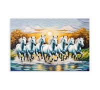 Seven Running Lucky Wild Horses Wall Art Animal Posters (4) Canvas Poster Bedroom Decor Landscape Office Room Decor Gift 20x30inch(50x75cm) Unframe
