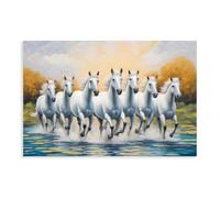 Seven Running Lucky Wild Horses Wall Art Animal Posters (5) Canvas Poster Wall Art Decor Print Picture Paintings for Living Room Bedroom Decoration 16x24inch(40x60cm) Unframe