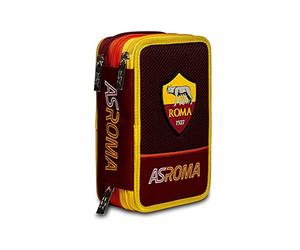 Seven S.P.A. A.S. Roma Calcio 3-Zip Case, Yellow Red, Complete with Pencils, Markers Etc, School 3 Compartments