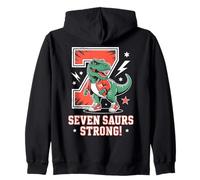 Seven Saurs Strong Dinosaur 7th Birthday Dino Zip Hoodie