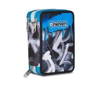 Seven School Pencil Case 3 Zip, Blue Grey, Triple Compartment with Pens, Pencils, Colours, Accessories Backpack, Elementary School, Children, grey, Taglia Unica