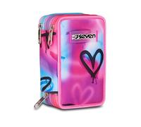 Seven School Pencil Case 3 Zip, Fuchsia Blue, Triple Compartment Pen Holder Complete With Pens, Pencils, Colours, Backpack Accessories, Elementary School, Girl, Fuchsia, Taglia Unica