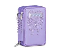 Seven School Pencil Case 3 Zip, Purple, 45 Pieces with Crayons, Markers, Pens and Accessories, 3 Compartments, Girls and Girls