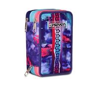 Seven School Pencil Case 3 Zip, Purple, Triple Compartment with Pens, Pencils, Colours, Accessories Backpack, Elementary School, Girl, purple, Taglia Unica