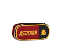 Seven School Round Plus A.C. Roma Red Pencil Case Elastic Loop Pen Holder Inner Zip Pocket Middle and High School for Children and Teens Football Official Product