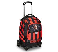 Seven School Trolley Jack 3 Wheels, Red and Black, A.C. Milan Football, Red Black - 3 in 1, Triple Use, Backpack with Detachable Trolley, Bottle Pocket and Crossover System, Children's School