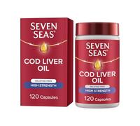 Seven Seas Cod Liver Oil High Strength Gelatine Free Omega-3 Fish Oil and Vitamin D, 120 Capsules