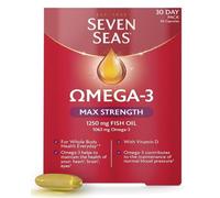 Seven Seas Omega-3 Fish Oil, Max Strength with Omega 3 and Vitamin D for Brain² and Body, 30 Capsules