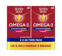 Seven Seas Omega-3 & Multivitamins Woman, with Biotin & Iron, 60 Omega-3 Capsules + 60 Multivitamins Tablets, 2 Months Supply (2X 30 Days Twin Pack), with Educational Leaflet