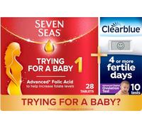 Seven Seas Trying for a Baby & Clearblue Advanced Digital Ovulation Test Sticks Bundle, 28 Prenatal Multivitamin Tablets for Women with Advanced Folic Acid & 10 Digital Ovulation Tests