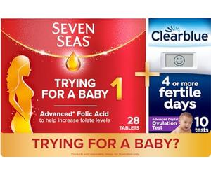 Seven Seas Trying for a Baby & Clearblue Advanced Digital Ovulation Test Sticks Bundle, 28 Prenatal Multivitamin Tablets for Women with Advanced Folic Acid & 10 Digital Ovulation Tests
